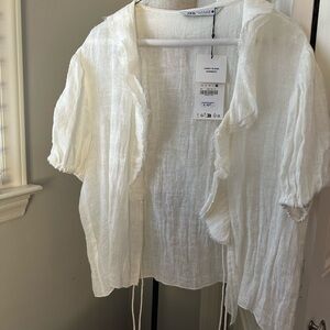 Zara Cream Linen Blend Top